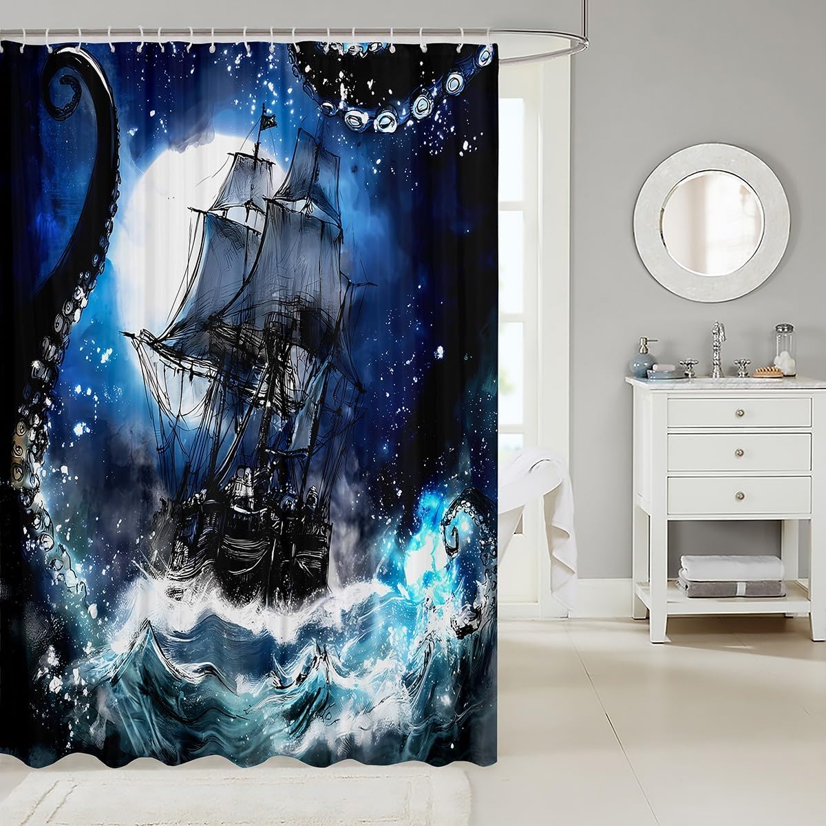 72x84 Sailing Boat Shower Curtain Set