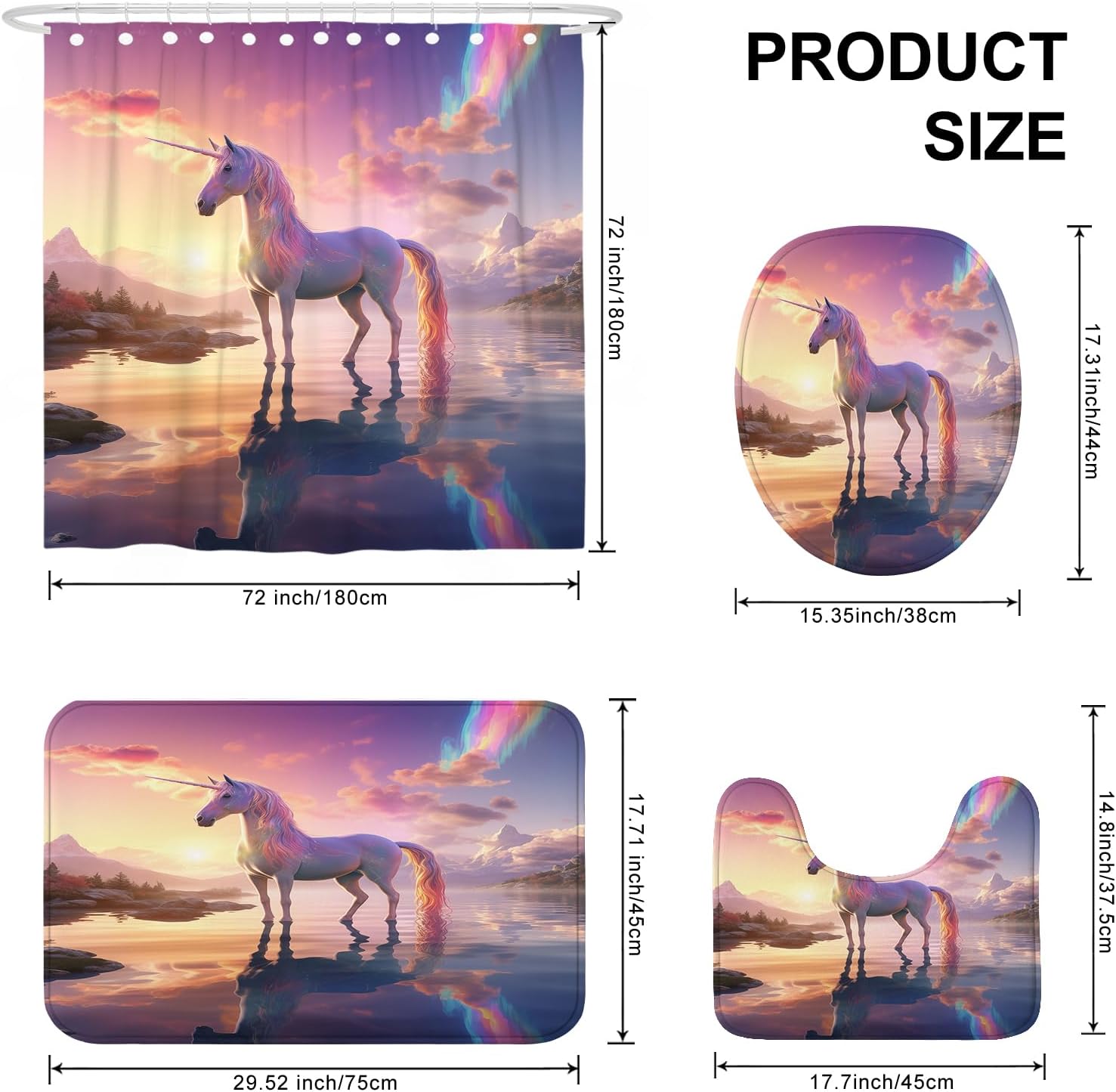 4-Piece Rainbow Unicorn Bath Set