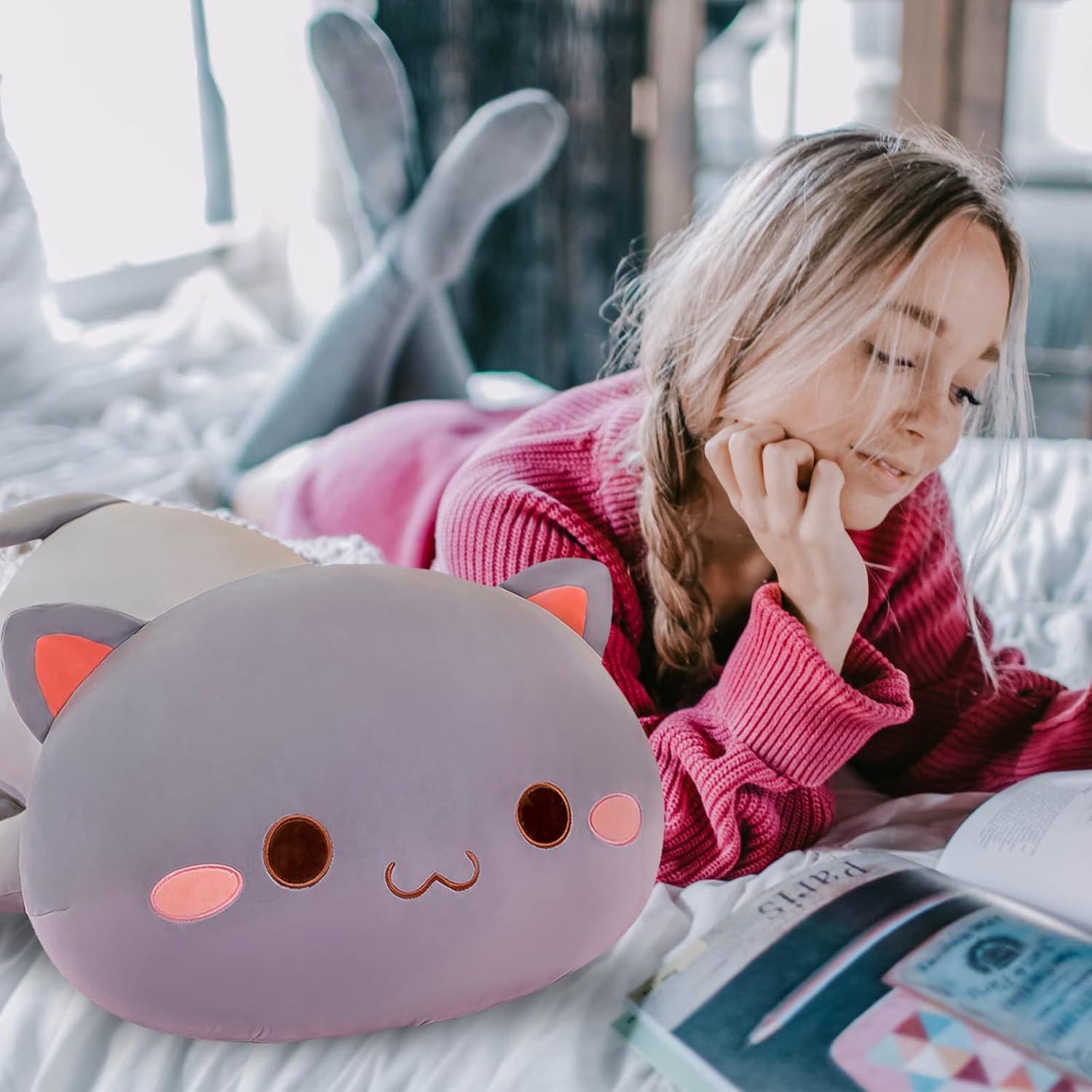 Cute Cat Stuffed Animal Pillow for Kids