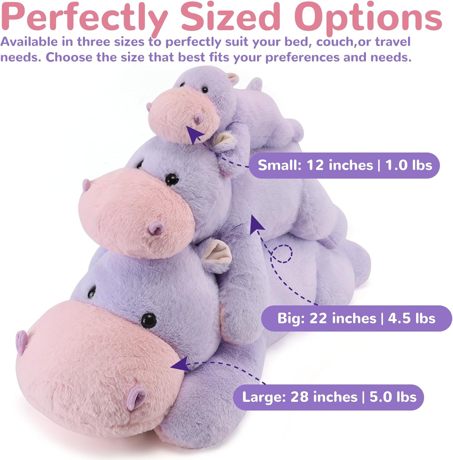 Meowtastic Hippo Weighted Plush Toy - 28 Inch 5 Pounds Comfort Pillow