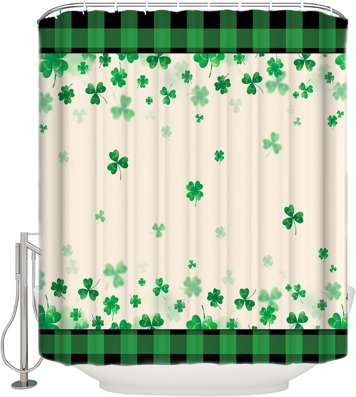 TocaHome Waterproof Shamrock Plaid Shower curtain Set