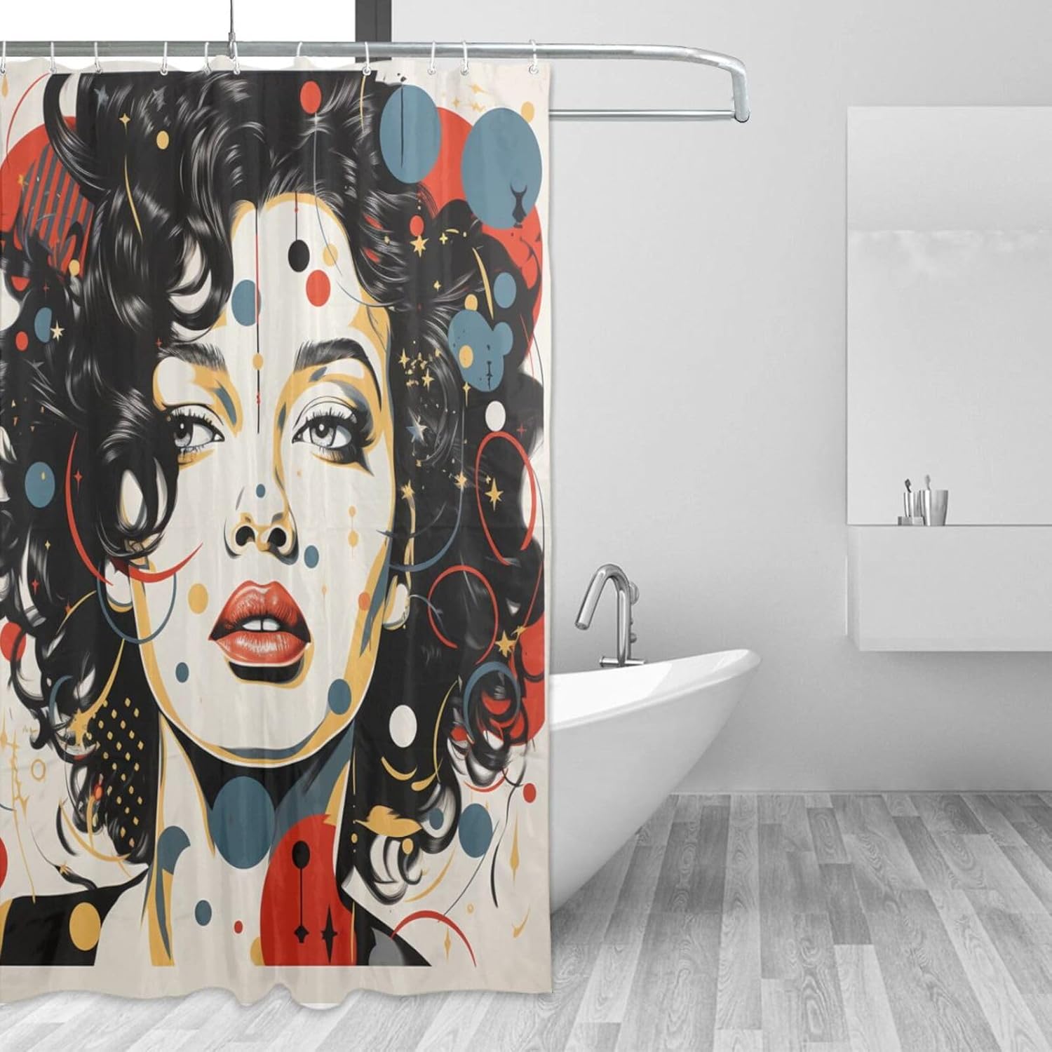 TIYAANDSY Black Boho Shower Curtain 72x72in with 12 Hooks