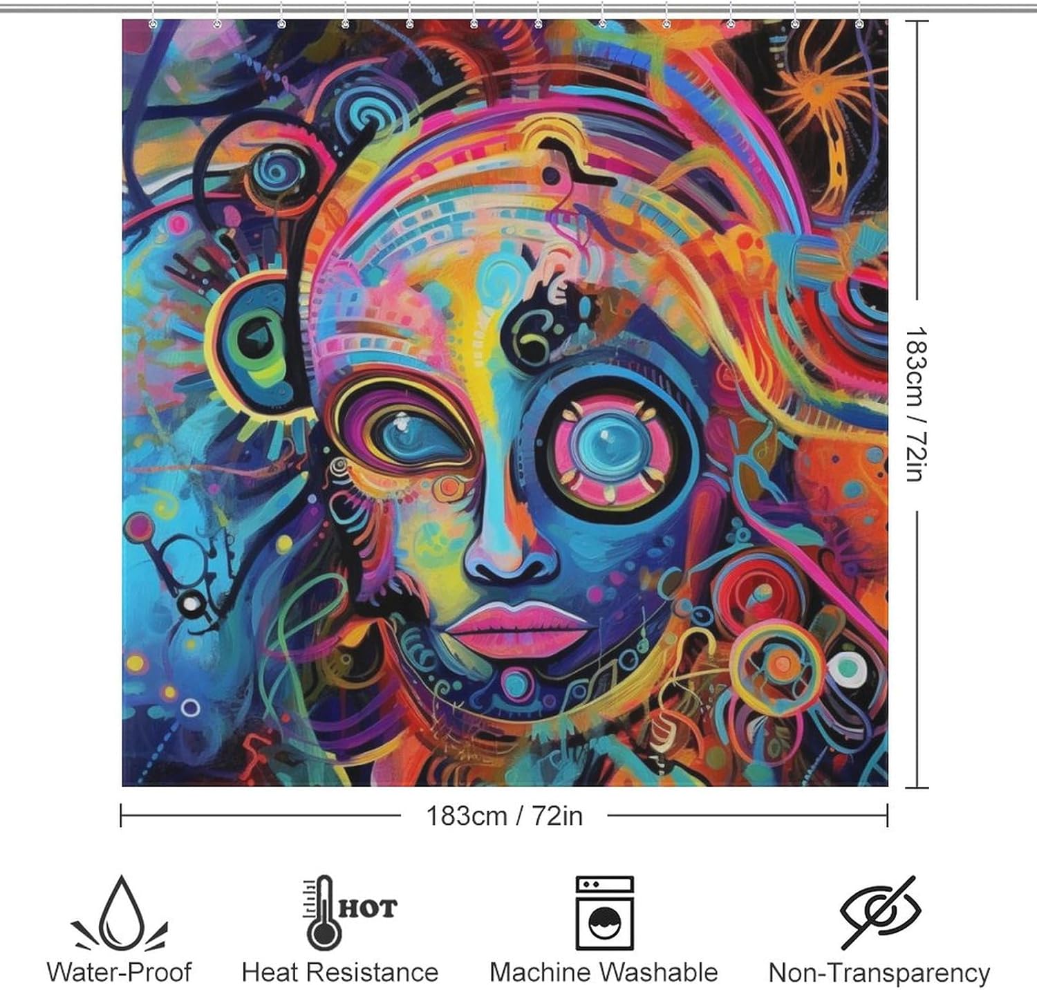 Abstract Girl Shower Curtain Set with 12 Hooks 72x72in