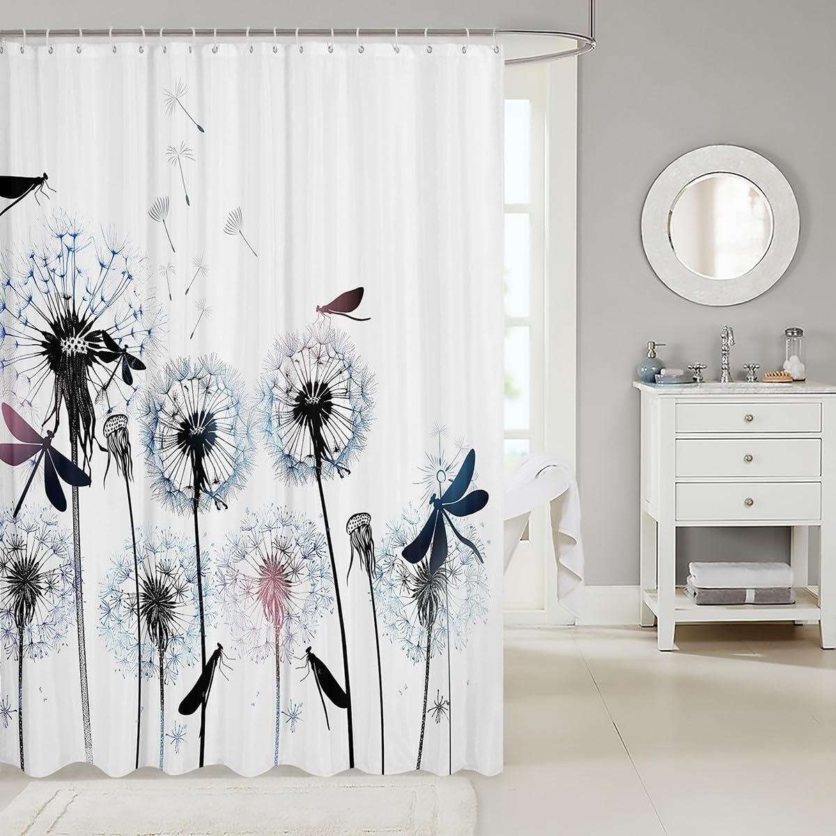 Dragonfly Bathroom Curtain with 12 Hooks 72x72