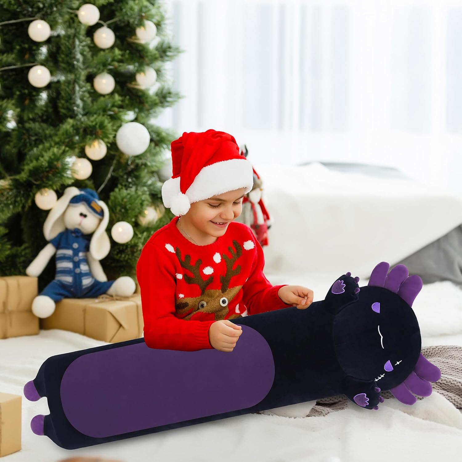 Cute Long Axolotl Plush Pillow for Kids Adults