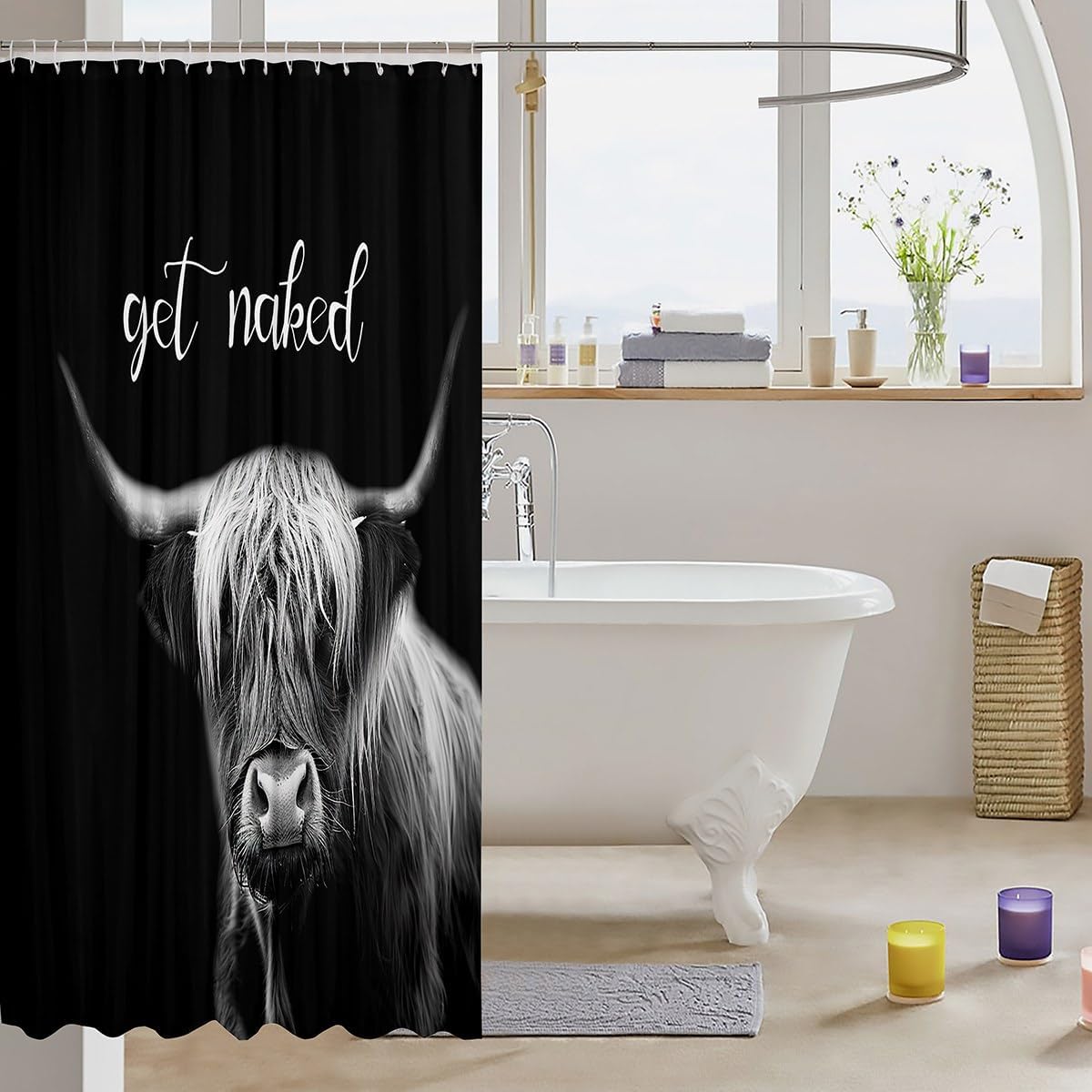 Cute Highland Cow Bath Curtain Unique Bathroom Decor