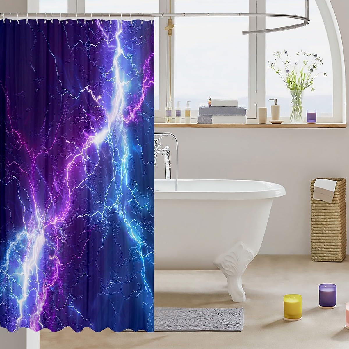Castle Fairy Lightning Shower Curtain Set with 12 Hooks