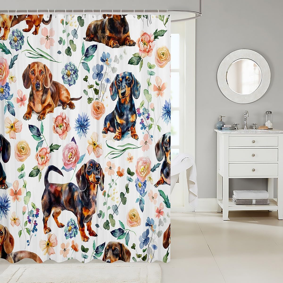 Cute Dachshund Bath Curtain for Kids 72x72
