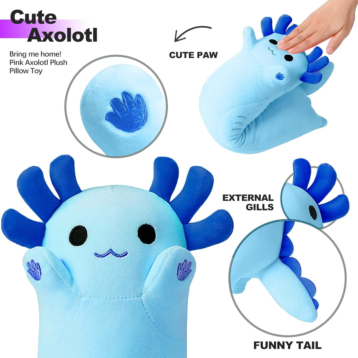 PEACH CAT Blue Long Axolotl Plush Pillow Toy