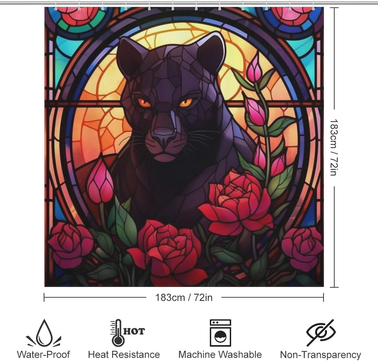 Black Panther Shower Curtain 72x72 In Modern Bohemian Bathroom Art with 12 Hooks
