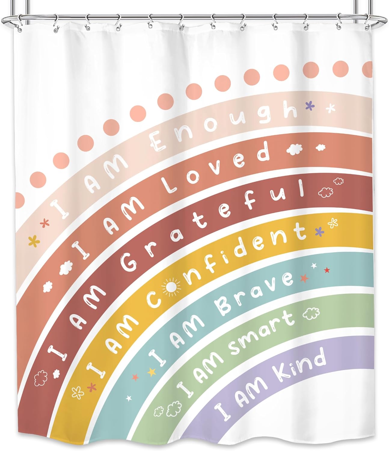 MESHELLY Kids Boho Rainbow Shower Curtain with 12 Hooks