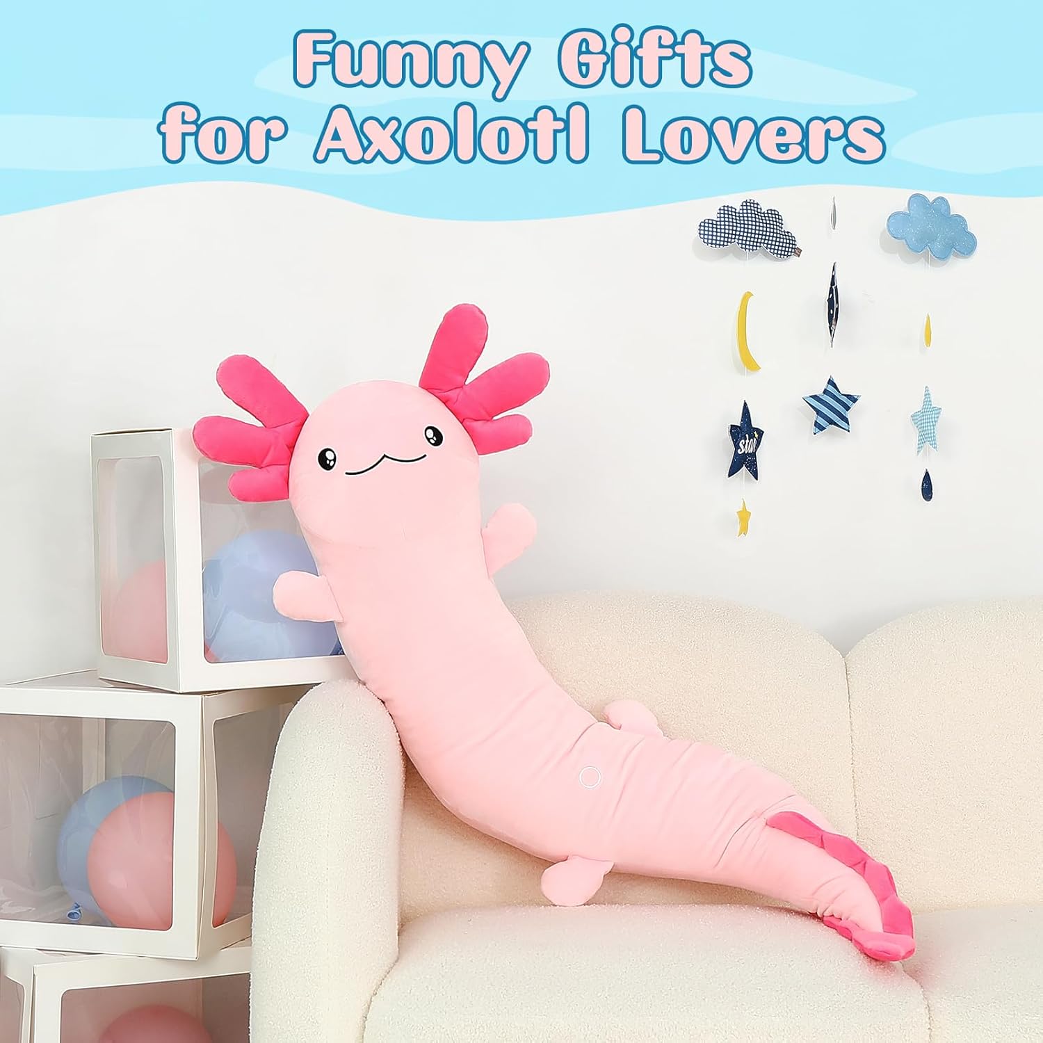 Tezituor Pink Axolotl Stuffed Animal Pillow for Kids