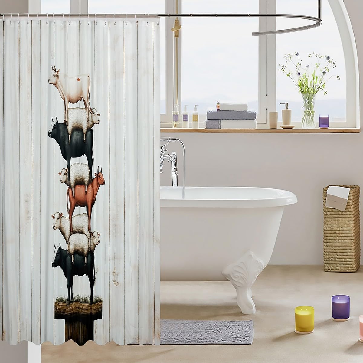 fun whimsical cow sheep shower curtain set for kids