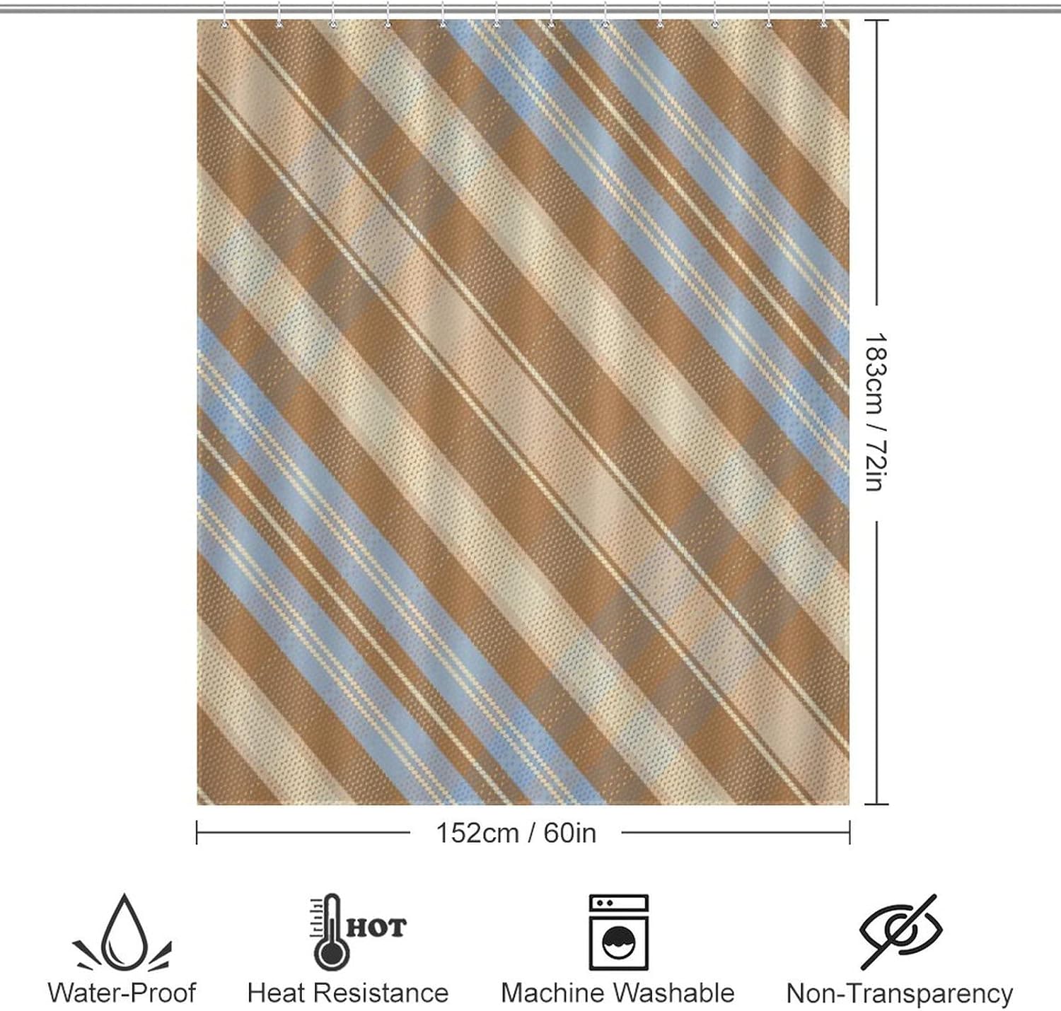 Vivid Buffalo Check Bath Curtain waterproof easy to hang