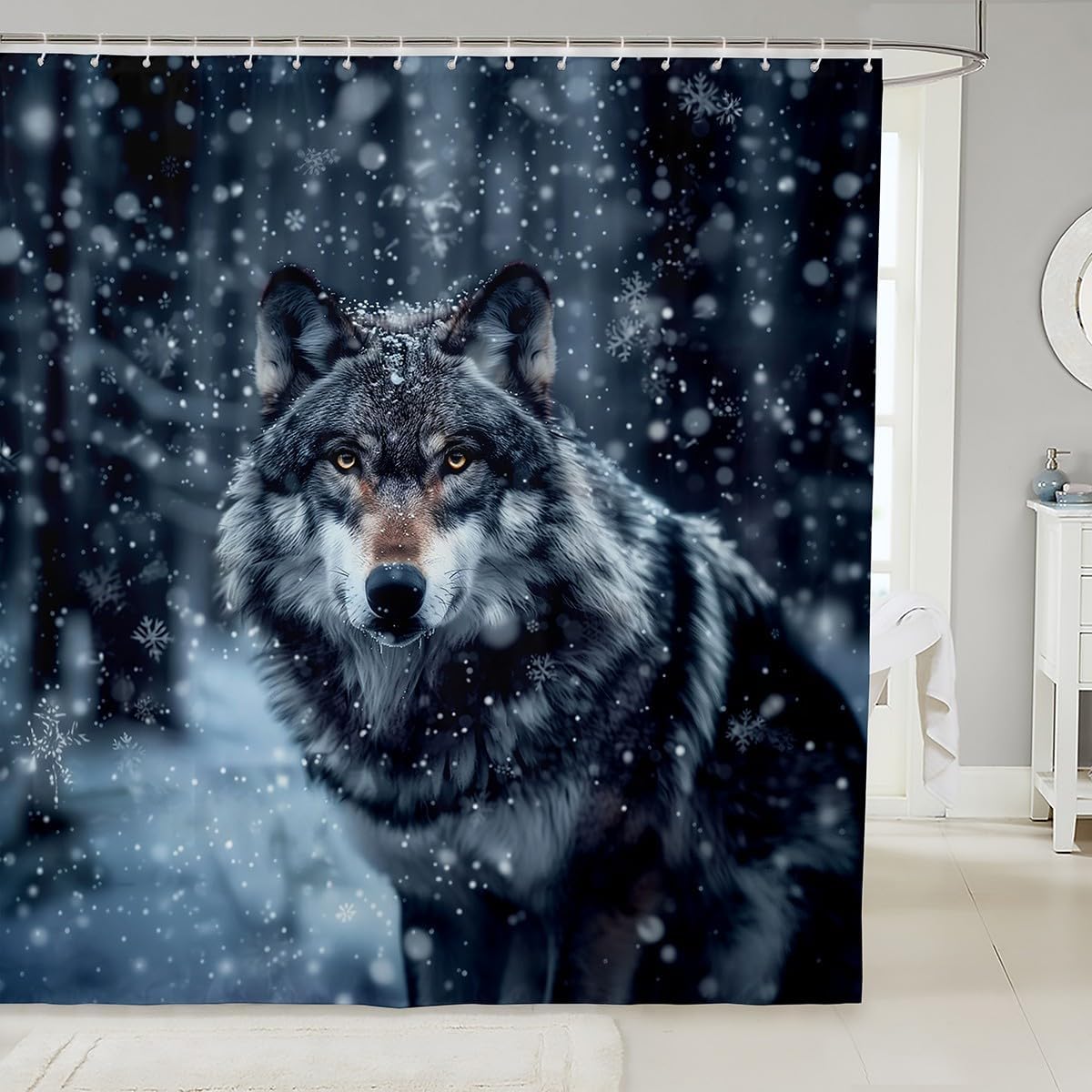 Wild Wolf Shower Curtain Set 72x72 Waterproof 3D Jungle Design for Kids