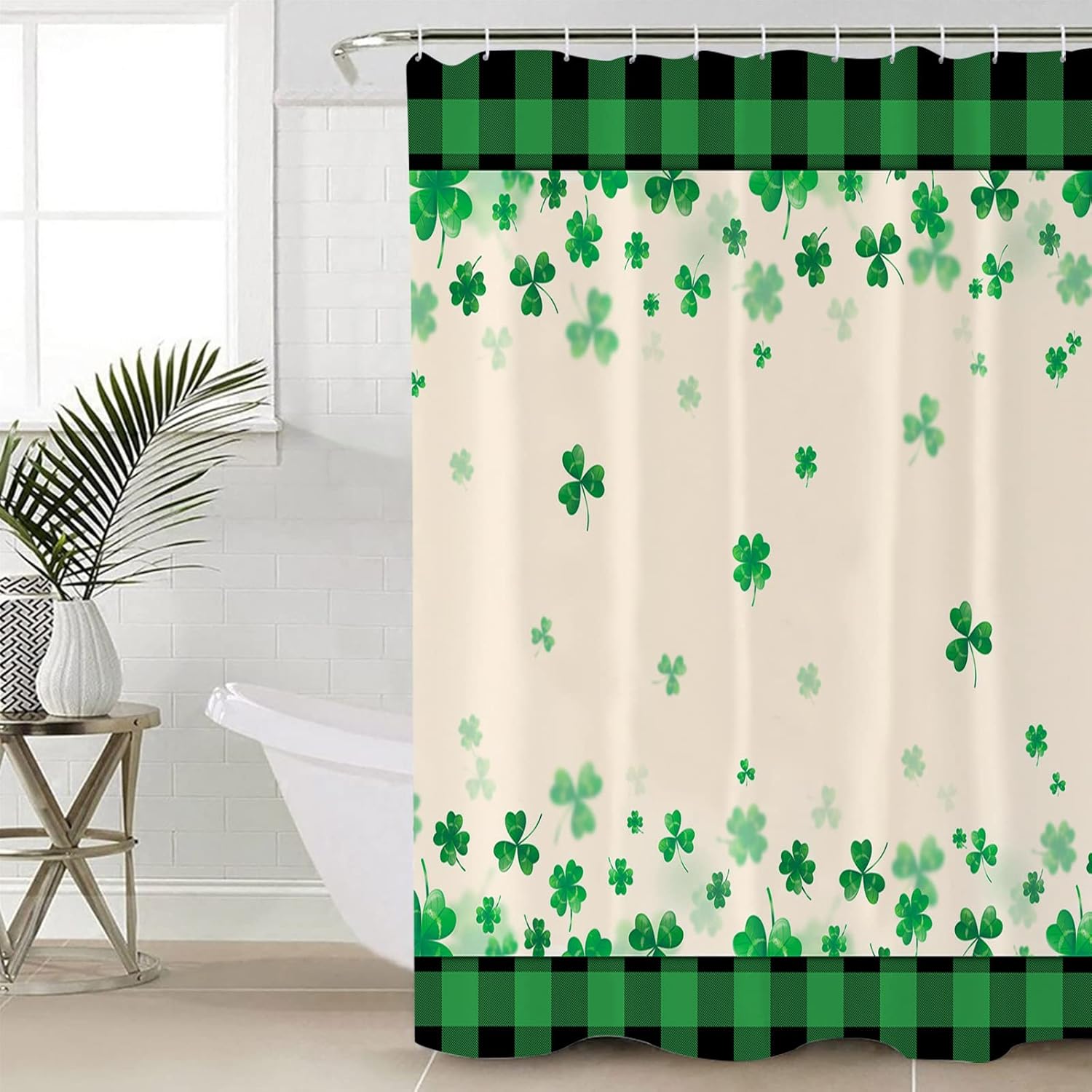 TocaHome Waterproof Shamrock Plaid Shower curtain Set