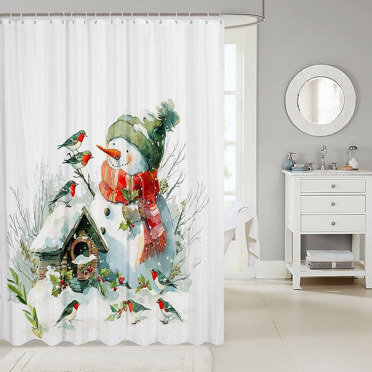 Feelyou Snowman Bathroom Shower Curtain Merry Christmas Included