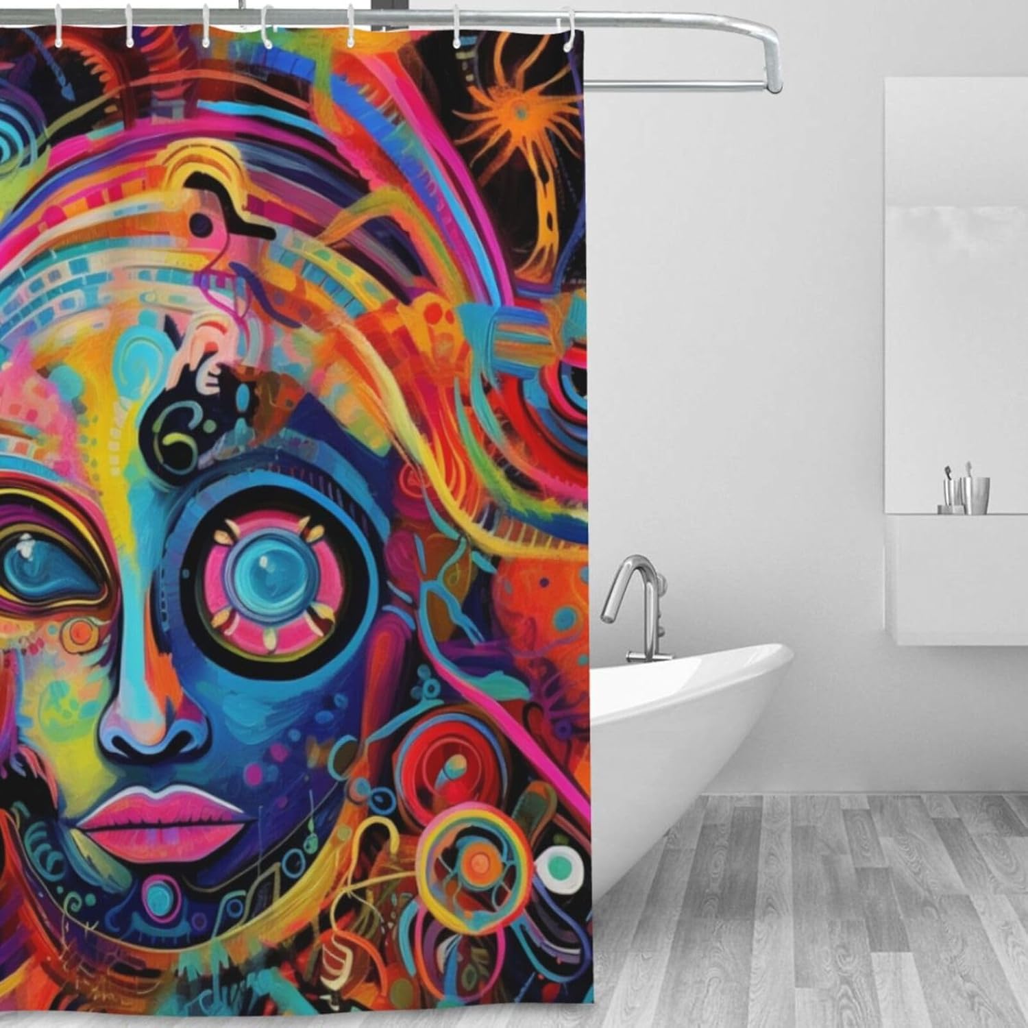 Abstract Girl Shower Curtain Set with 12 Hooks 72x72in
