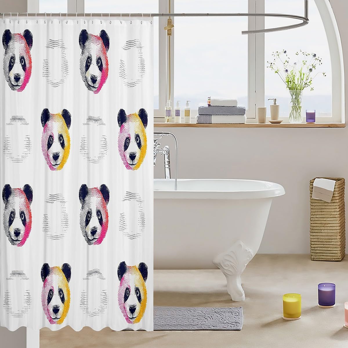 jiejeloiuAdorable Panda Wall-Mounted Bath Curtain for Kids