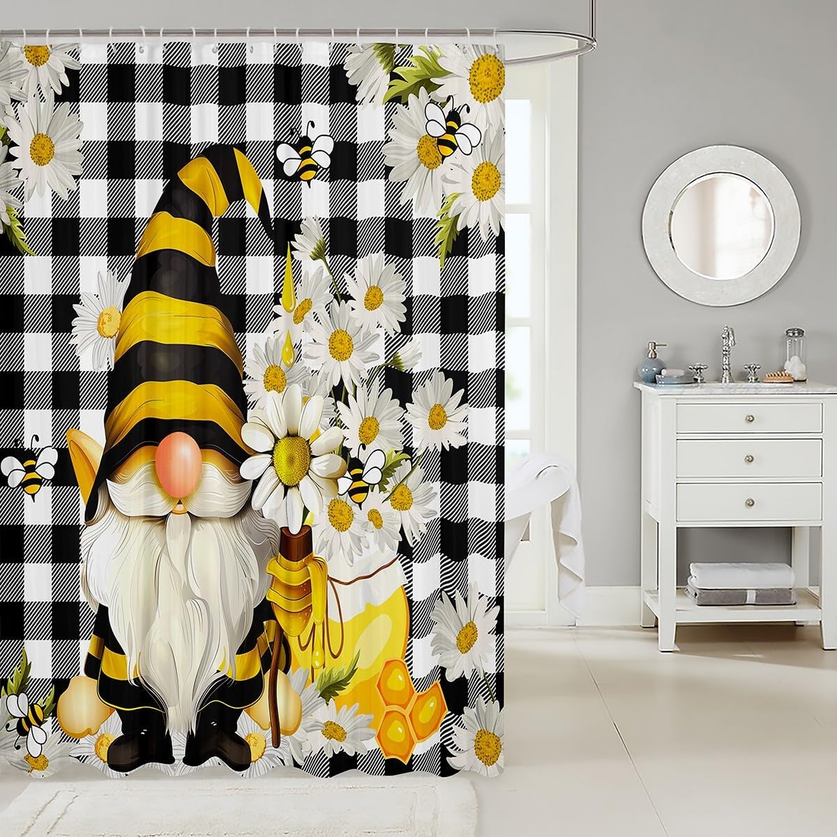 Cute Bee Gnome Shower Curtain 72x72 inches