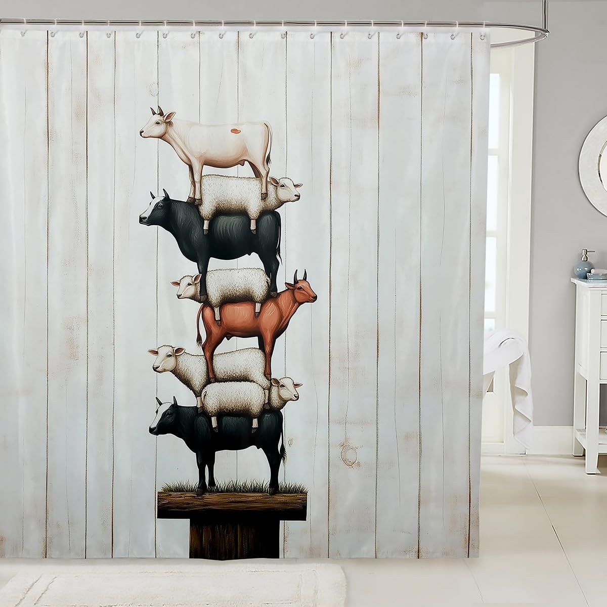 fun whimsical cow sheep shower curtain set for kids