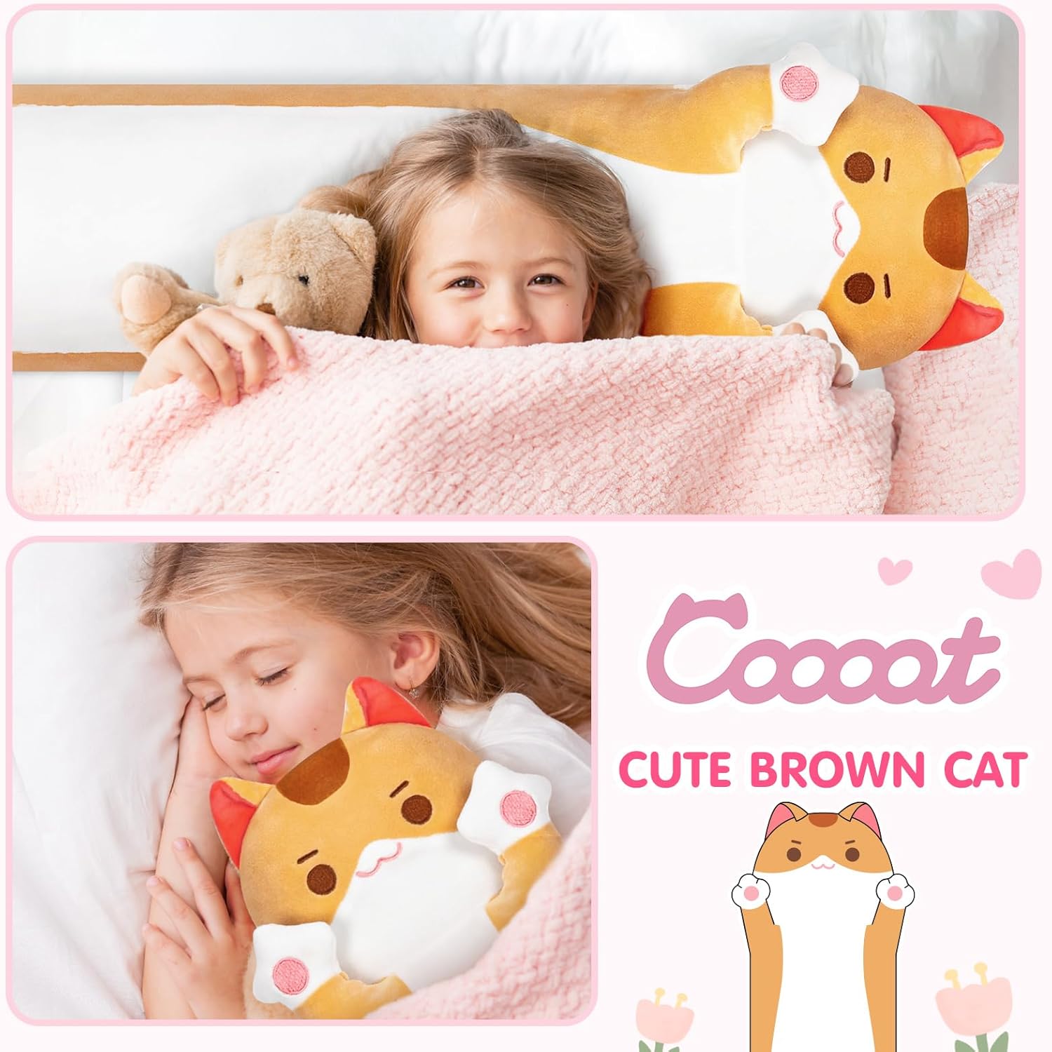 Caaaat Long Cat Plush Body Pillow 36 Huggable Cat Pillow for Kids