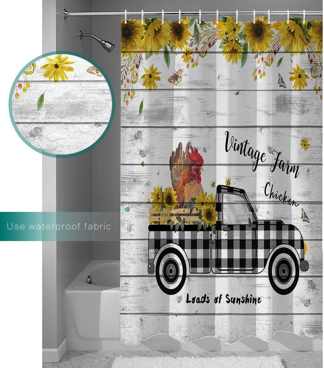 Waterproof Bathroom Shower Curtain Set with 12 Hooks Modern Buffalo Check Design