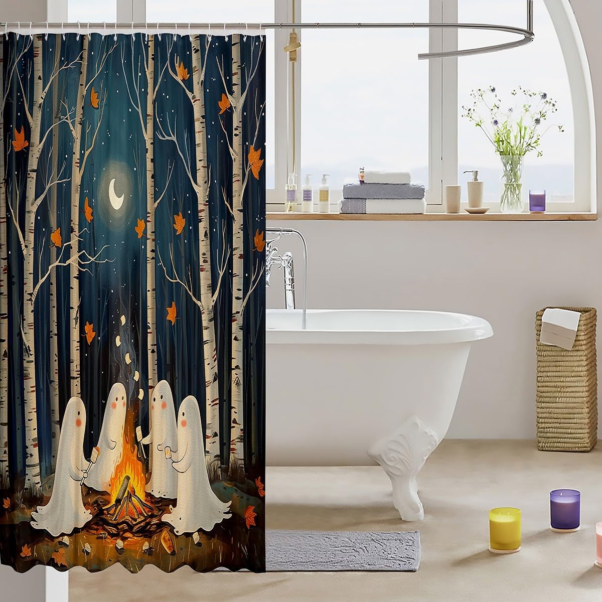 Kids Halloween Ghost Shower Curtain Set