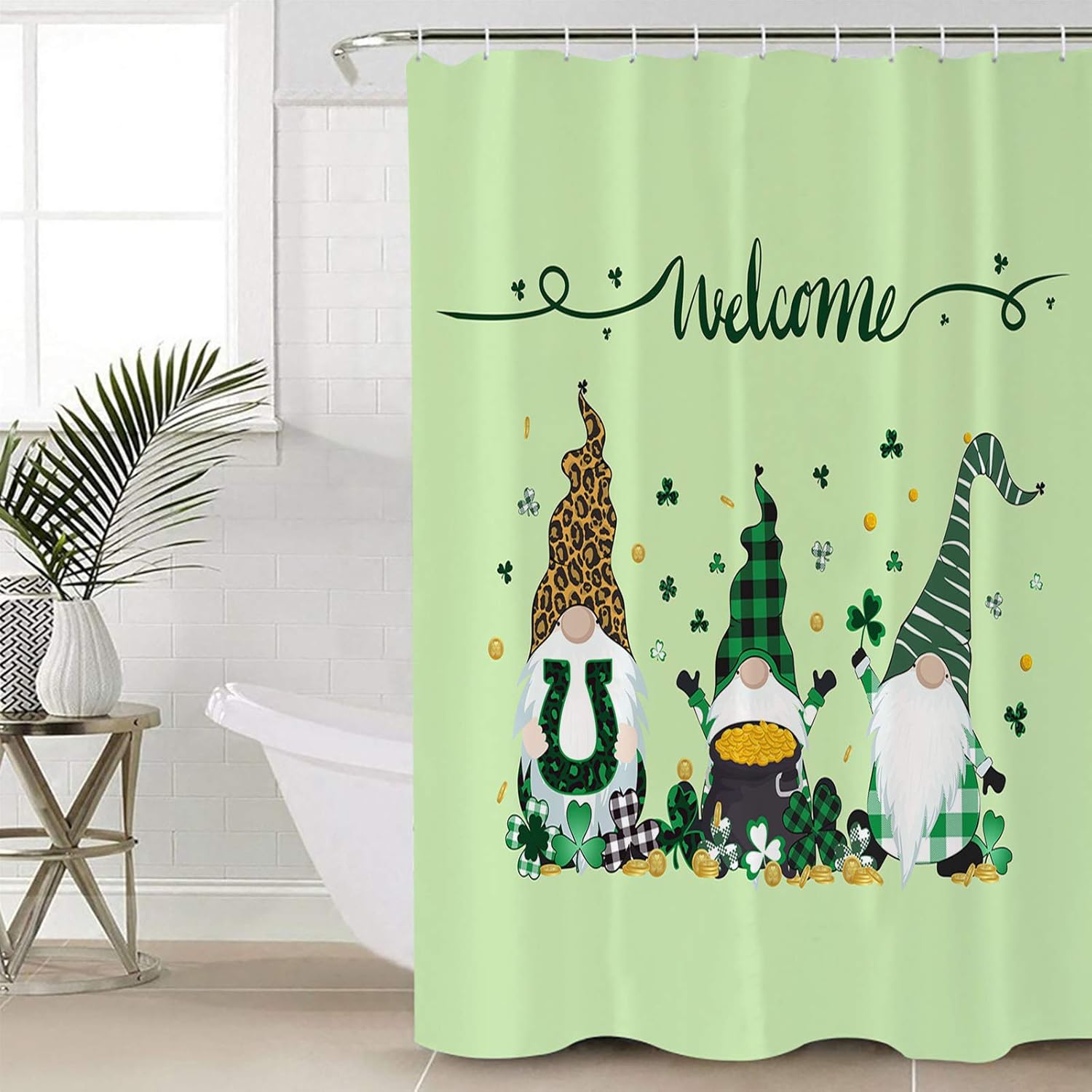 Waterproof Shower Curtain Set Shamrock Design