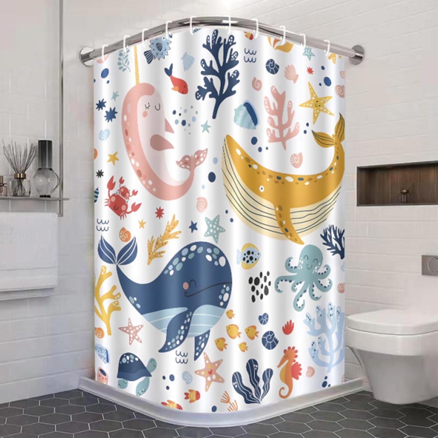ZCHOMI Fun Kids Whale Bath curtain with Ocean Friends