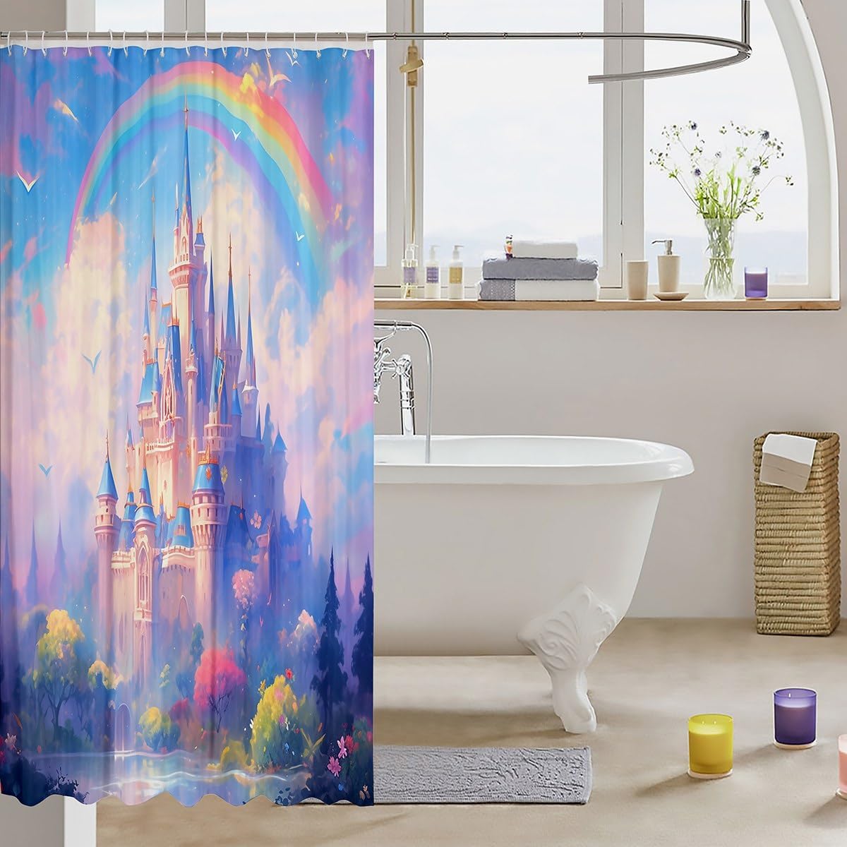 Fairy Tale Castle Shower Curtain with 12 Hooks