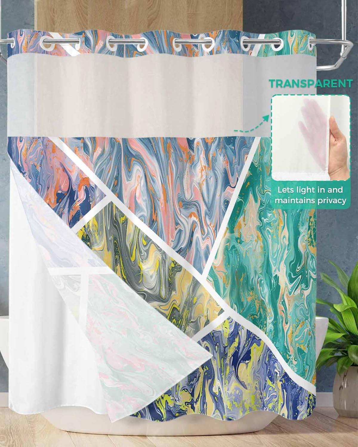 Modern No-Hook Shower Curtain Set