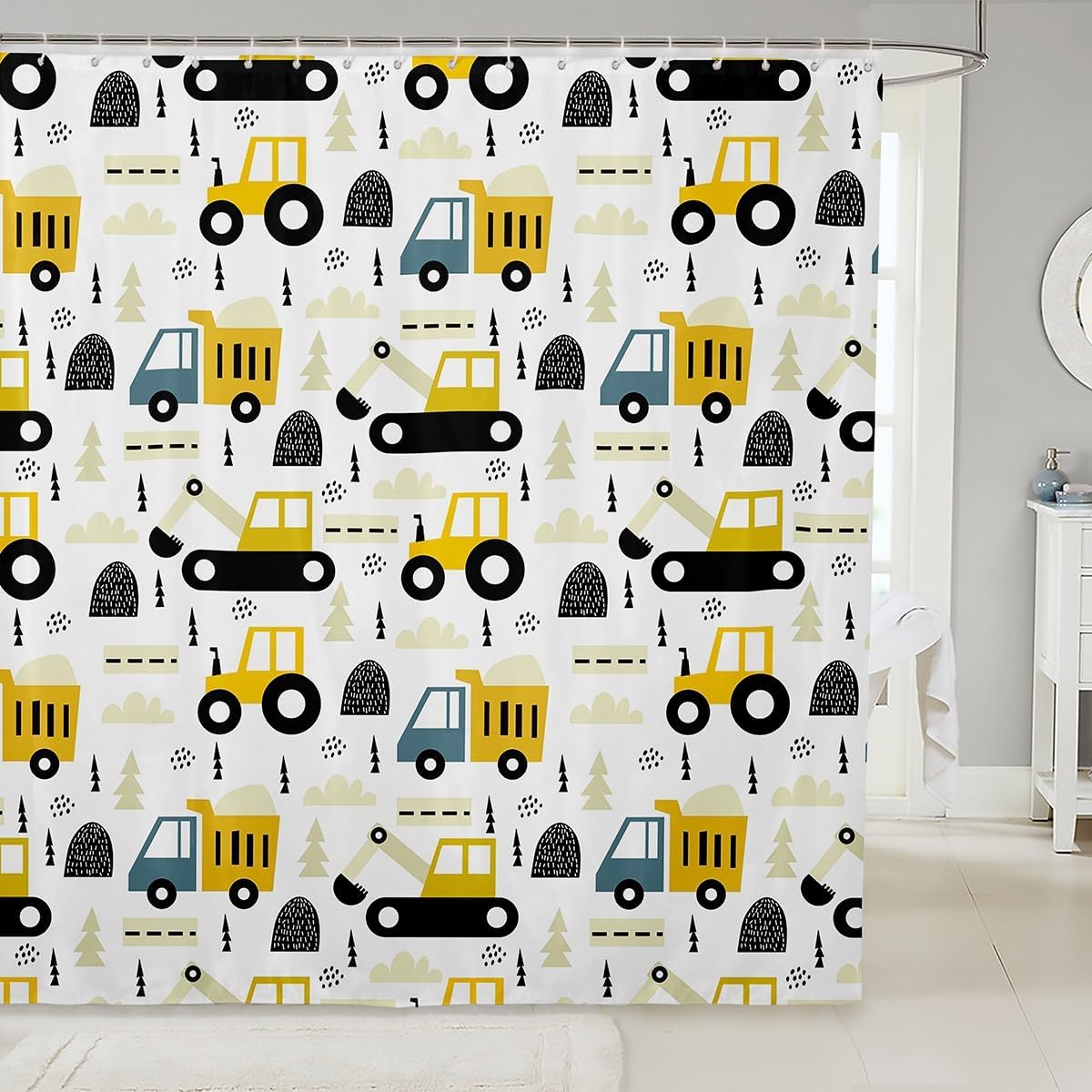 Feelyou Excavator Car Shower Curtain Fun Bath Experience
