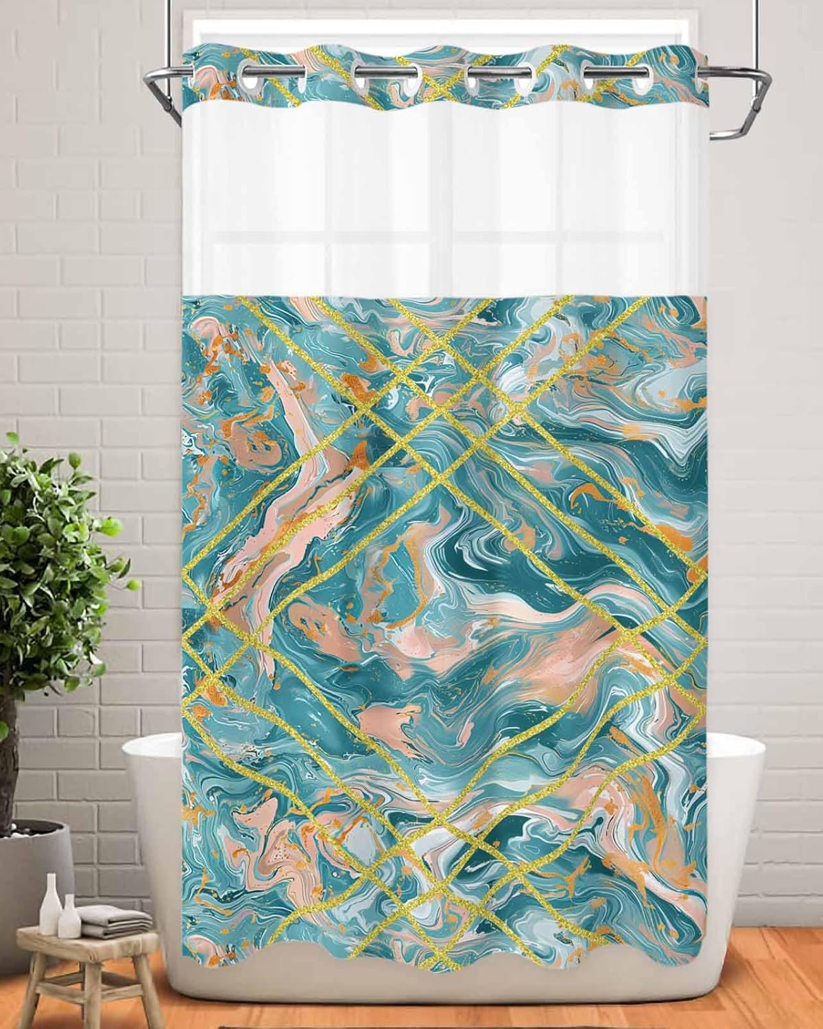Stylish No-Hook Shower Curtain with Water-resistant Design