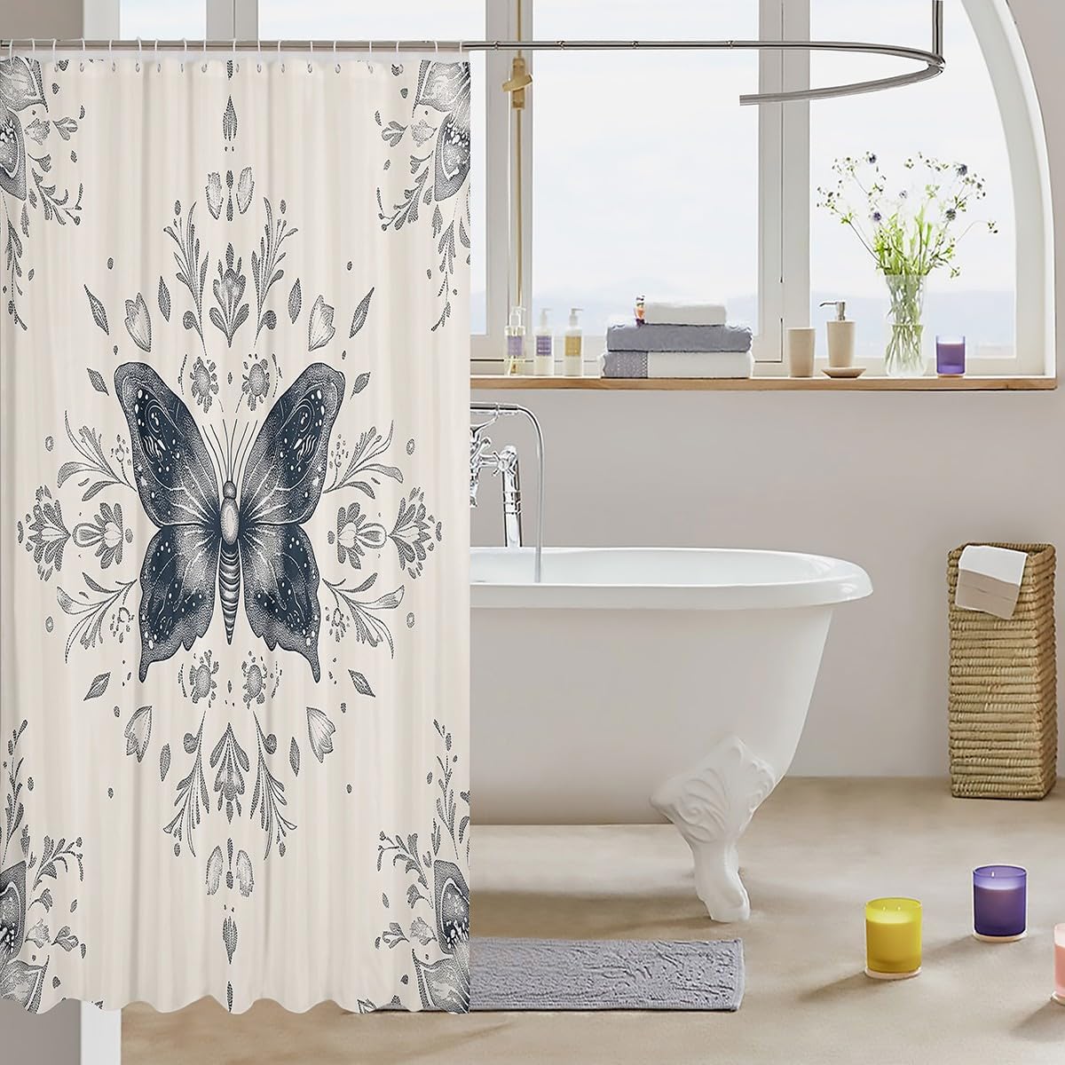 72x84 Inch Damask Moth Shower Curtain Set for Kids Teens