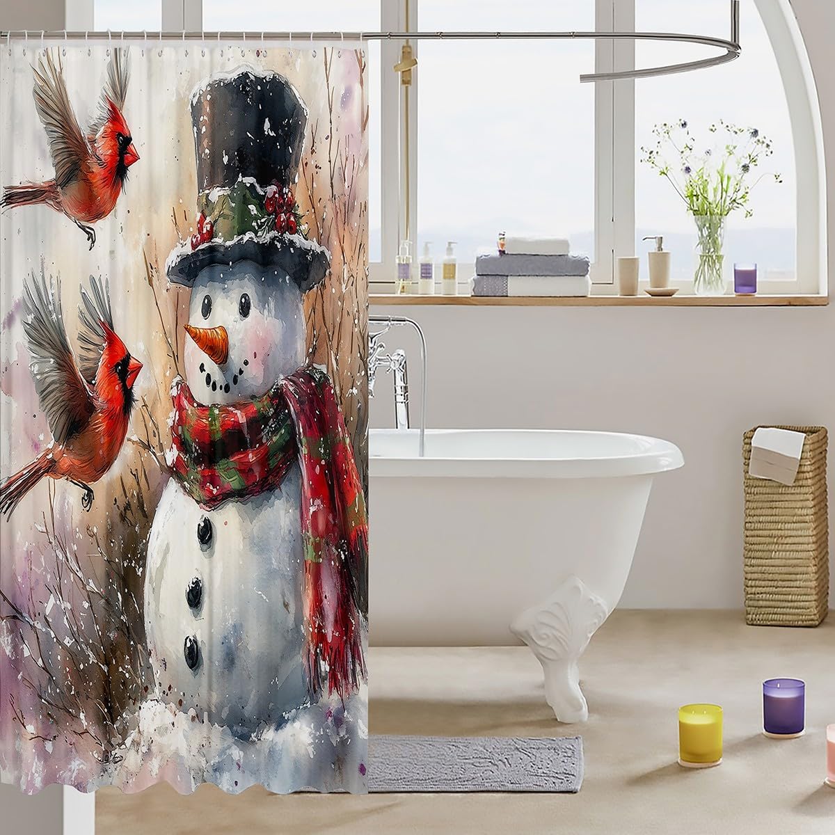 Jejeloiu Christmas Shower Curtain - Snowman Design