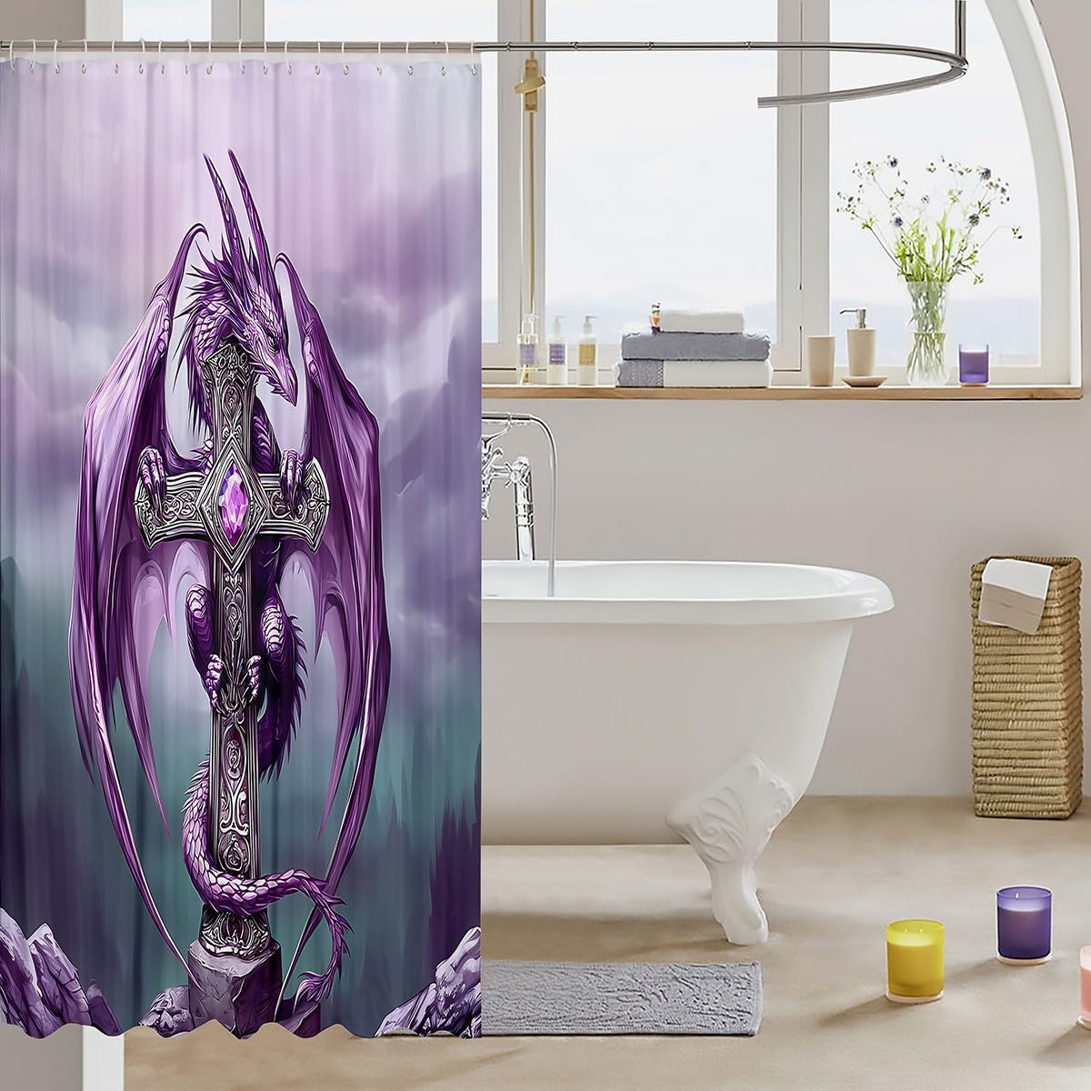 Gohtic Dragon 72 x 72 Bathroom Shower Curtain Set for Kids Teens