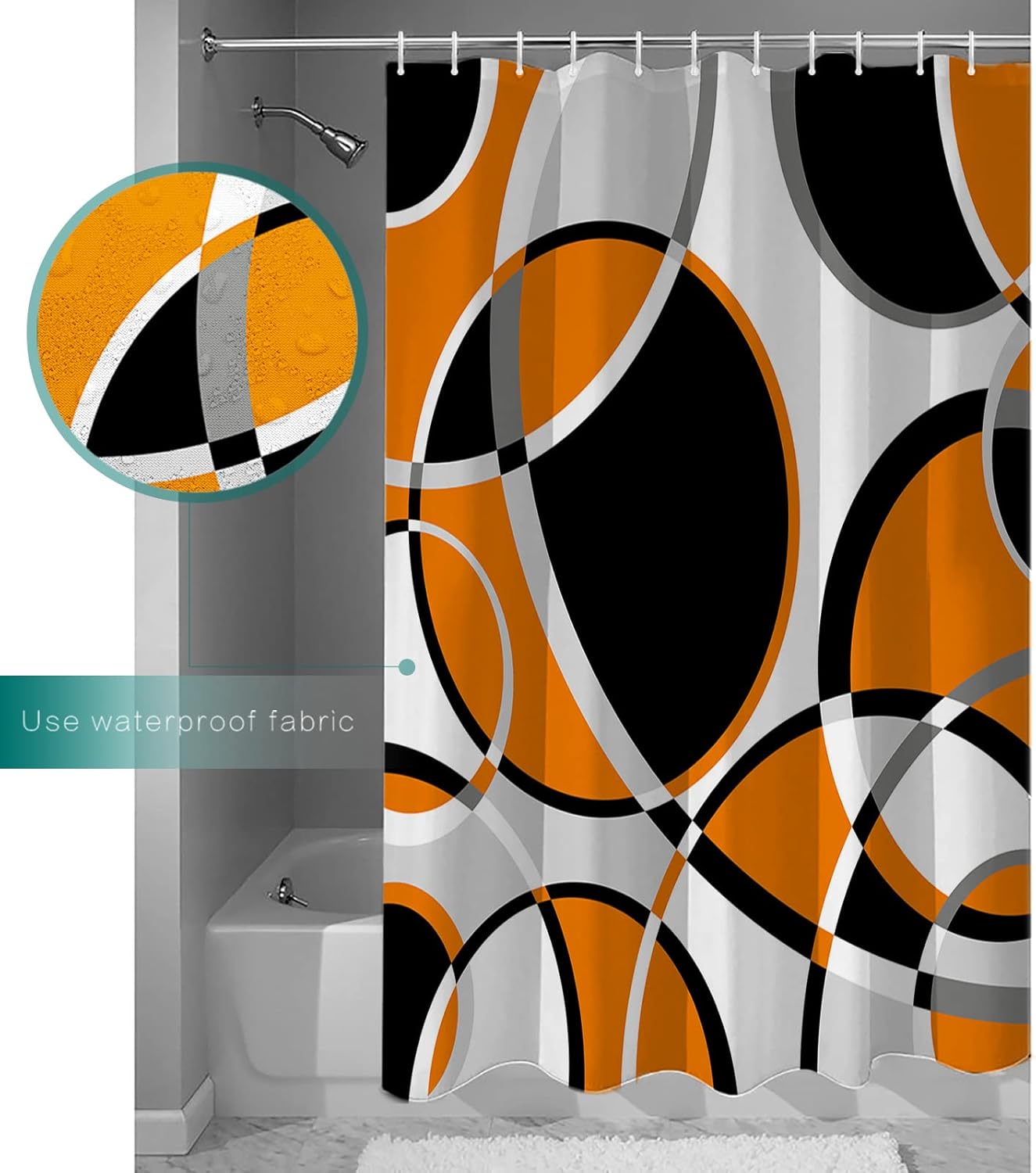Waterproof Shower Curtain with Abstract Geometric Stripes 72x84 inch