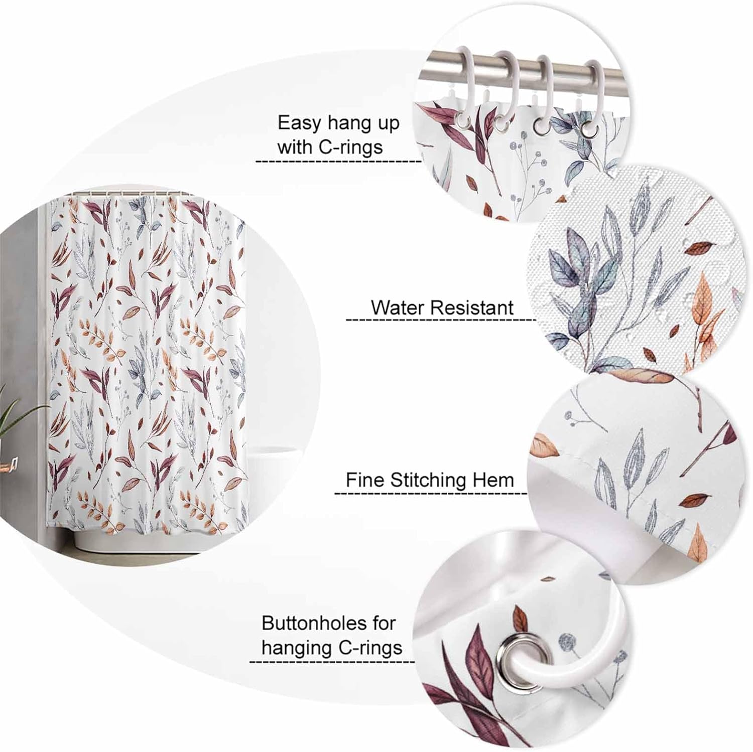 Picpeak Autumn Leaf shower curtain waterproof stylish 60x72