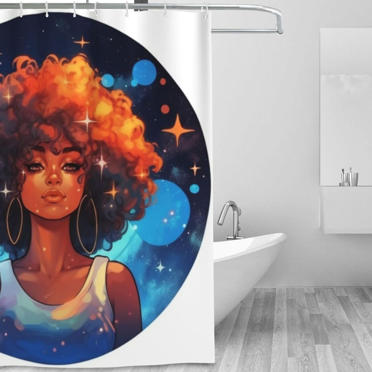 Tiyaandsy Black Girl Shower Curtain Set Modern Starry Night Design