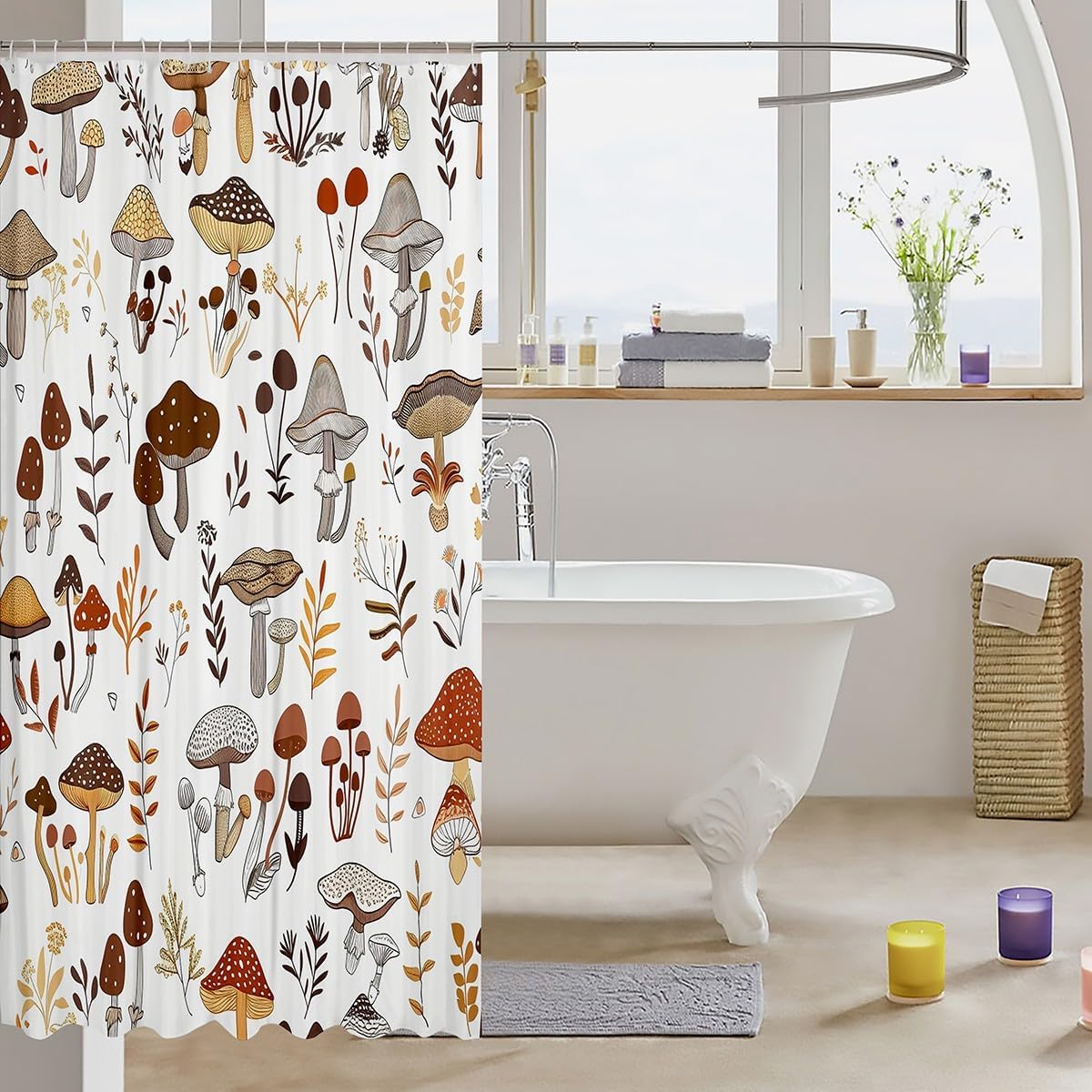 Feelyou Adorable Mushroom Print Shower Curtain 72x78 for Kids