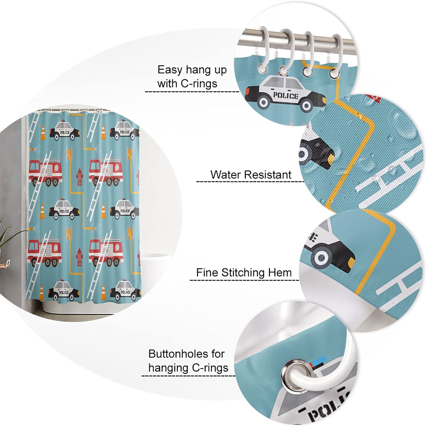 Sunteeny 72 Inch Waterproof Shower Curtain with Hooks