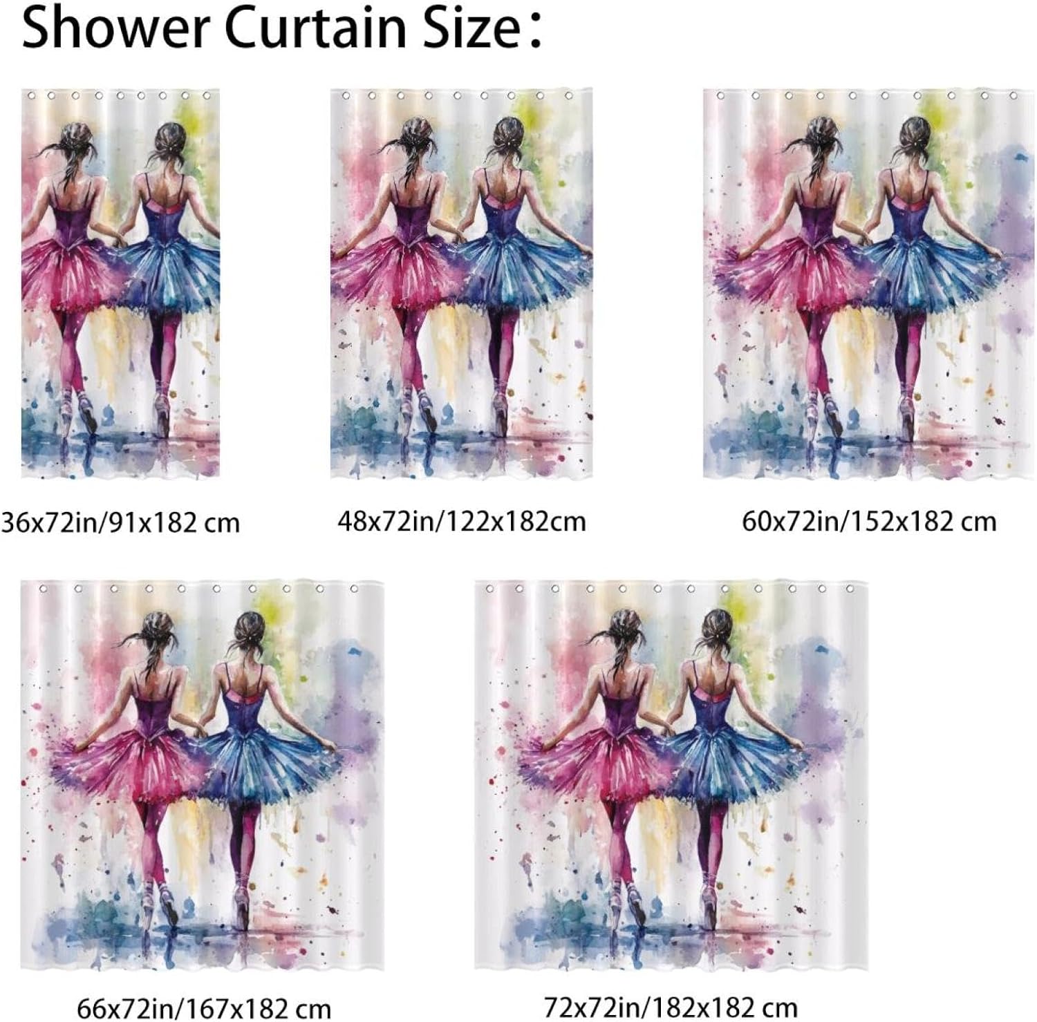 Dancing Ballet Girls Print Stainless Steel 72x72 inches Water Resistant Fast Drying