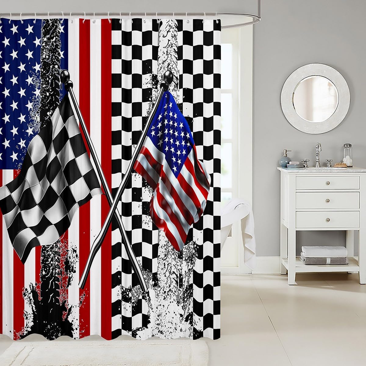 American Flag Bathtime Fun with 12 Hooks