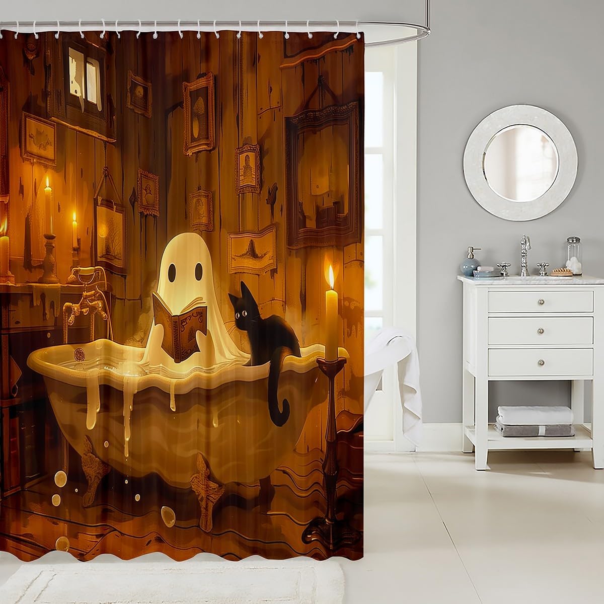 Funny Ghost Bath Curtain Halloween 72x84