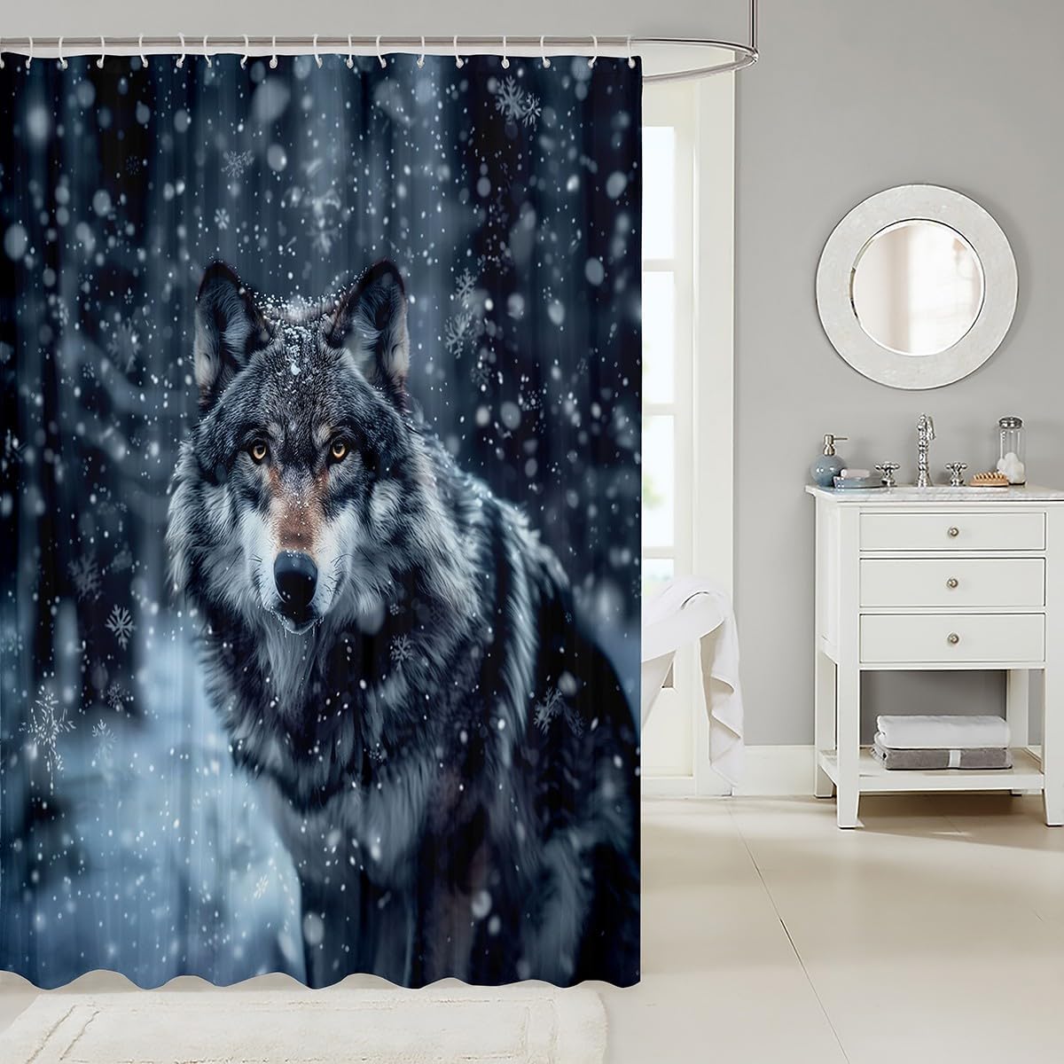 Wild Wolf Shower Curtain Set 72x72 Waterproof 3D Jungle Design for Kids