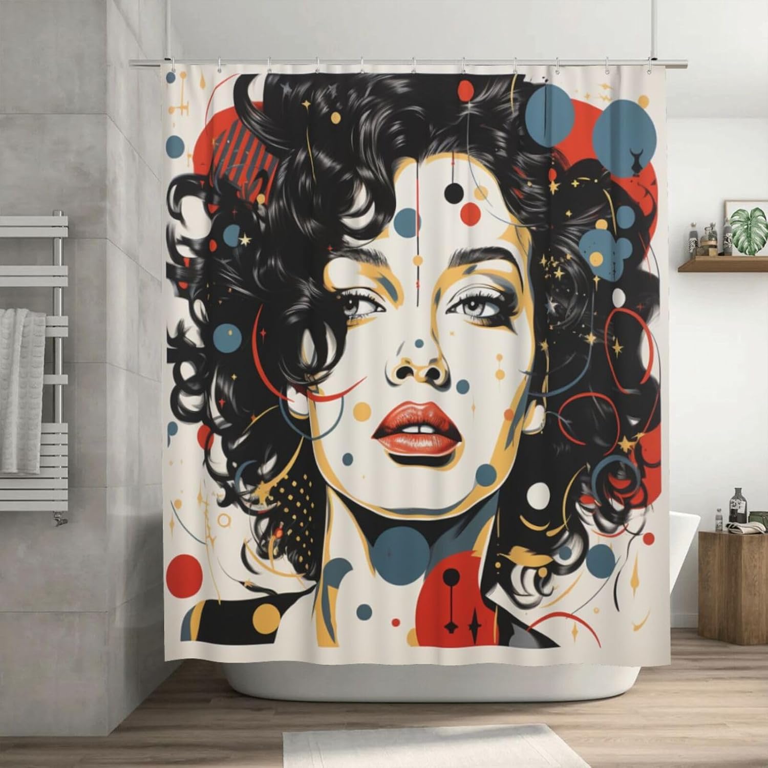 TIYAANDSY Black Boho Shower Curtain 72x72in with 12 Hooks