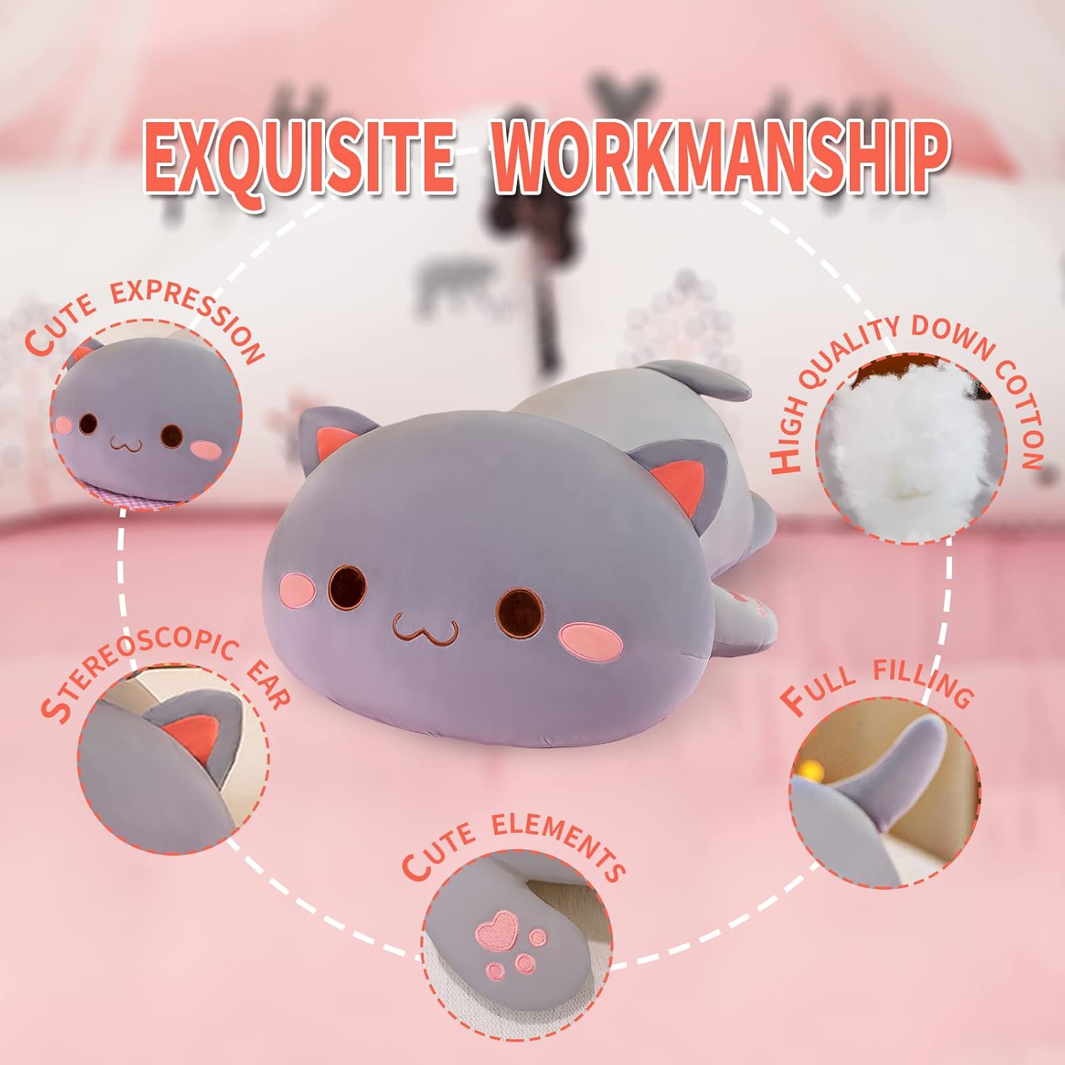 Cute Cat Stuffed Animal Pillow for Kids