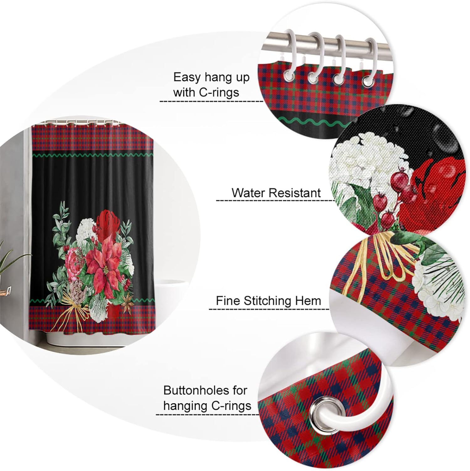 Durable Waterproof Bathroom Shower Curtain Set with 48x72 inches
