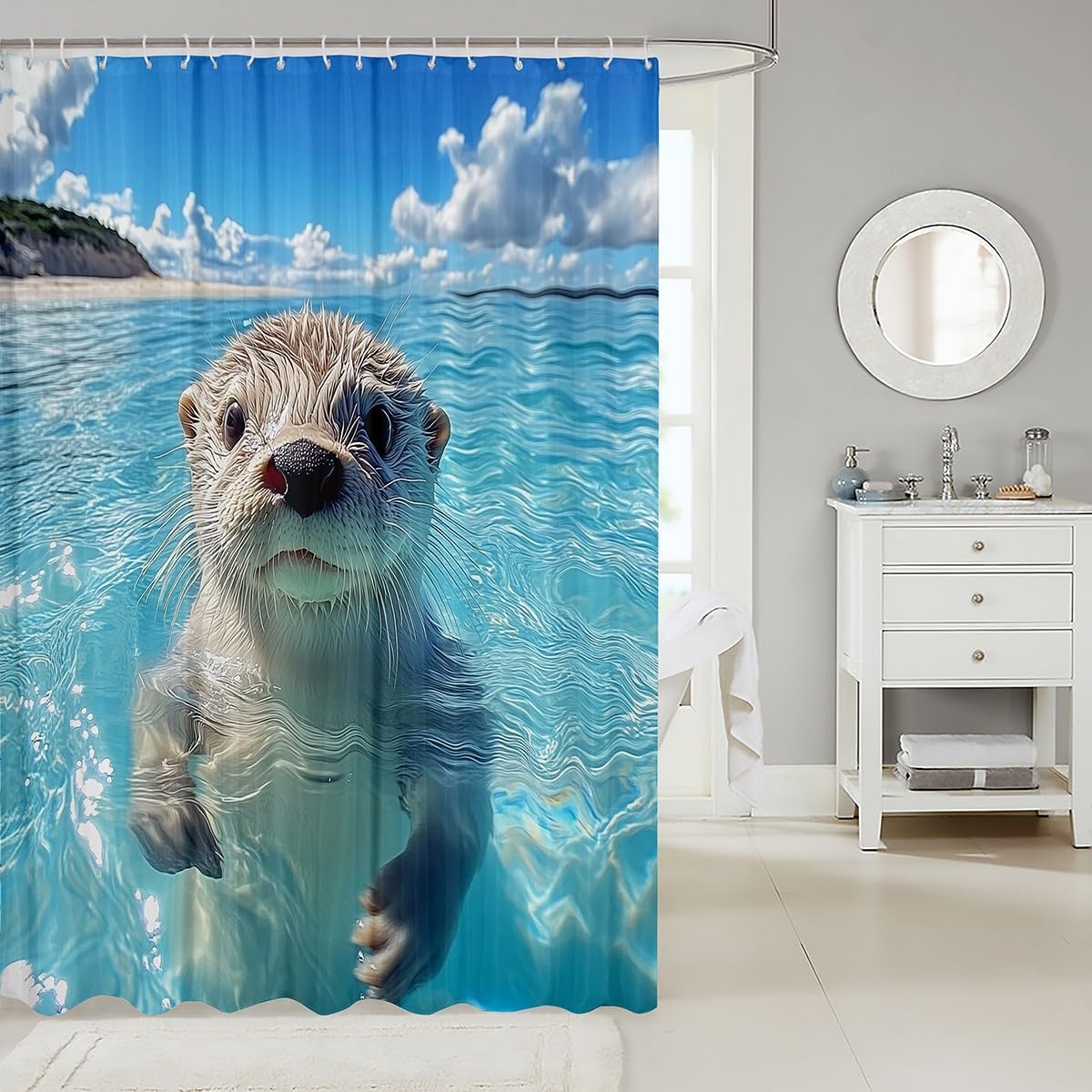 French Adventure Sea Otter Shower Curtain Set
